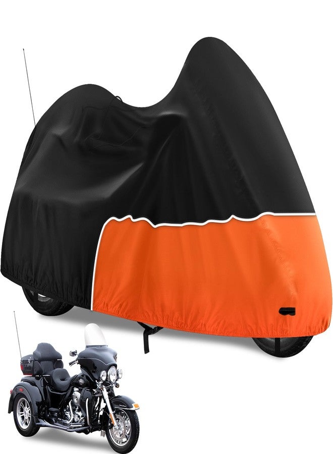 Keyless4U Trike Cover, Waterproof Internal Composite Cotton 3 Wheel Motorcycle Cover for Harley Davidson, Honda Goldwing, Kawasaki Trike Accessories, with Windproof Buckle, Reflective Strap, Black&Orange - Image 1