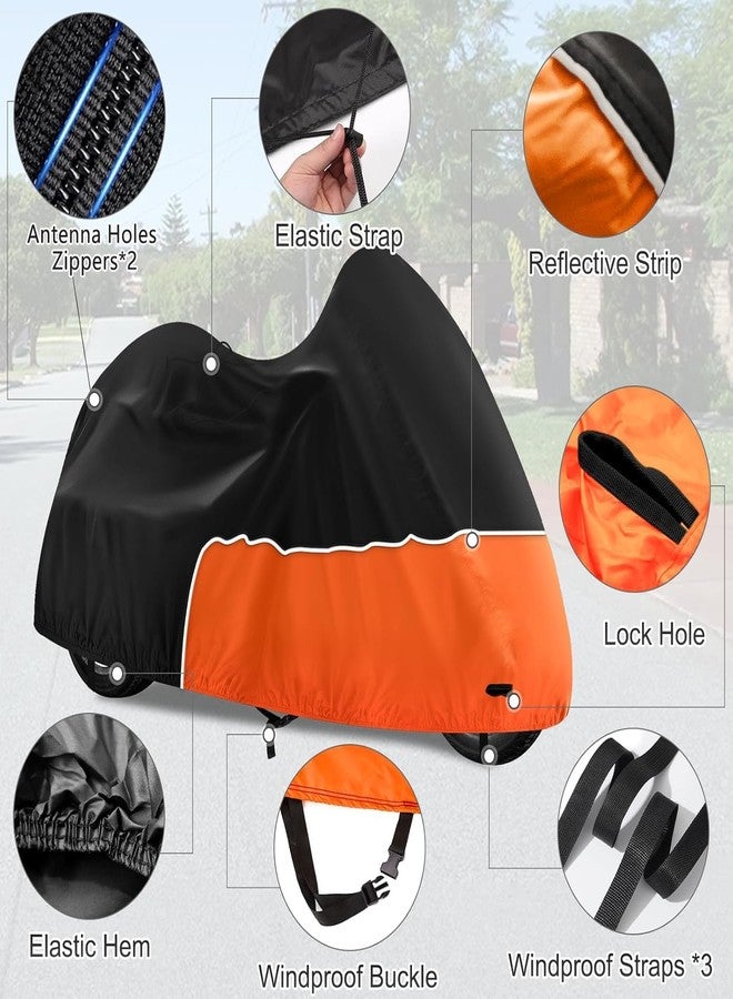 Keyless4U Trike Cover, Waterproof Internal Composite Cotton 3 Wheel Motorcycle Cover for Harley Davidson, Honda Goldwing, Kawasaki Trike Accessories, with Windproof Buckle, Reflective Strap, Black&Orange - Image 2