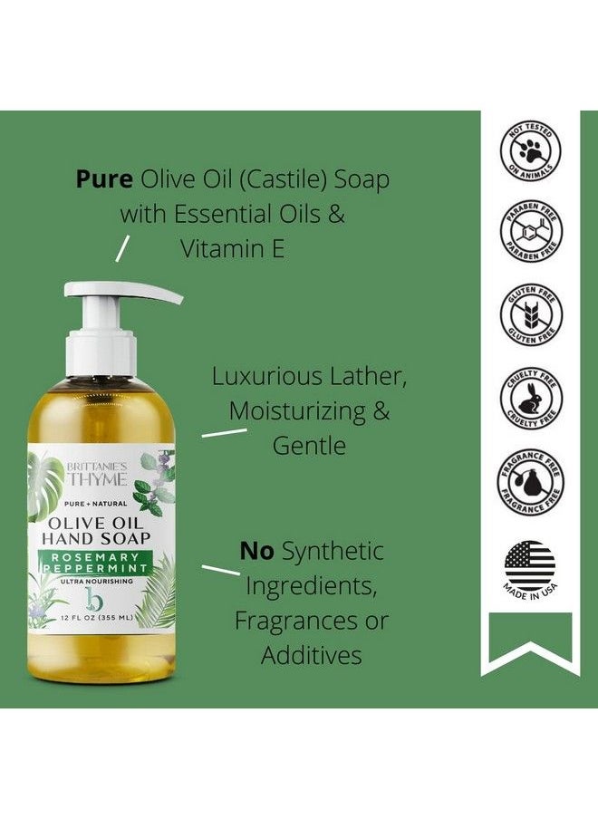 Brittanie's Thyme - Organic Natural Hand Soap 12 Oz Pack Of 3 (Rosemary & Peppermint) Castile Soap Made Olive Oil And Natural Luxurious Essential Oils. Vegan & Gluten Free - Image 1