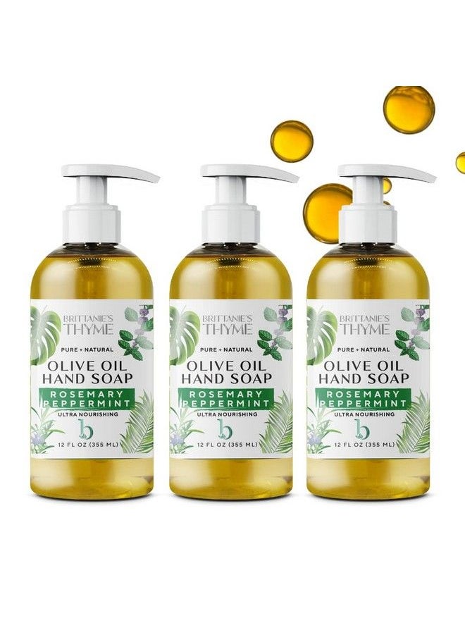 Brittanie's Thyme - Organic Natural Hand Soap 12 Oz Pack Of 3 (Rosemary & Peppermint) Castile Soap Made Olive Oil And Natural Luxurious Essential Oils. Vegan & Gluten Free - Image 1