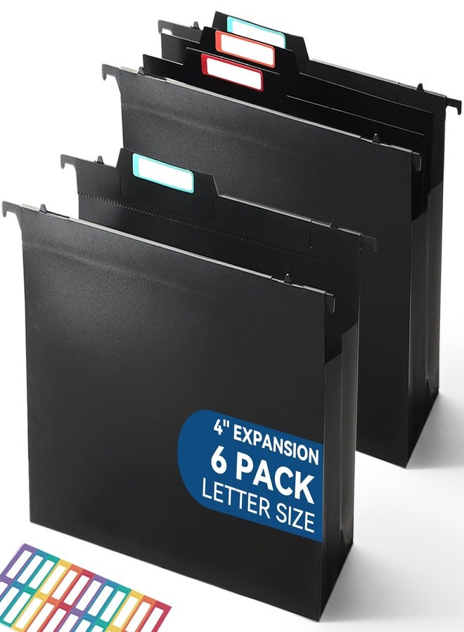 SortRax Plastic High Capacity Hanging File Folders, 4" Expansion for Bulky Documents, Side-Sealed Accordion Pocket, Supports Heavy Files, Letter Size, Movable Dividers, Insertable Tabs, 6 Pack - Image 1