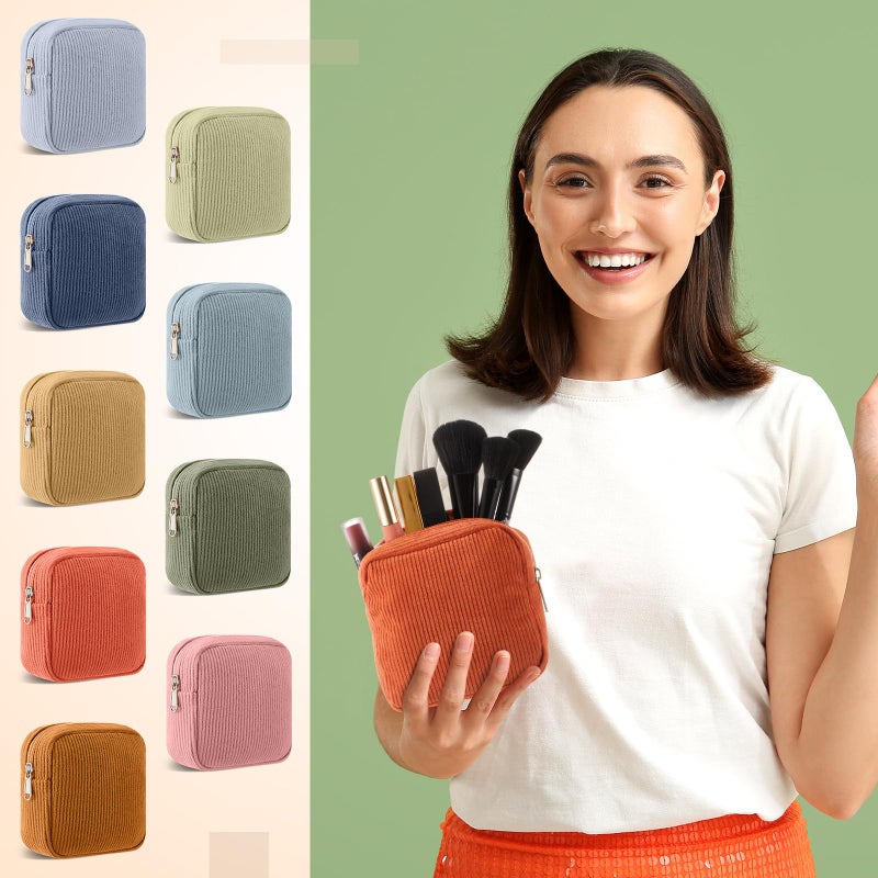 Dansydaisy 9 Pcs Sanitary Storage Pouch Mini Corduroy Makeup Bag Valentine's Day Period Pouch Gift Tampon Bag for Women Teacher Purse Small Portable Wallet with Zipper for Travelling(Vintage Color) - Image 5