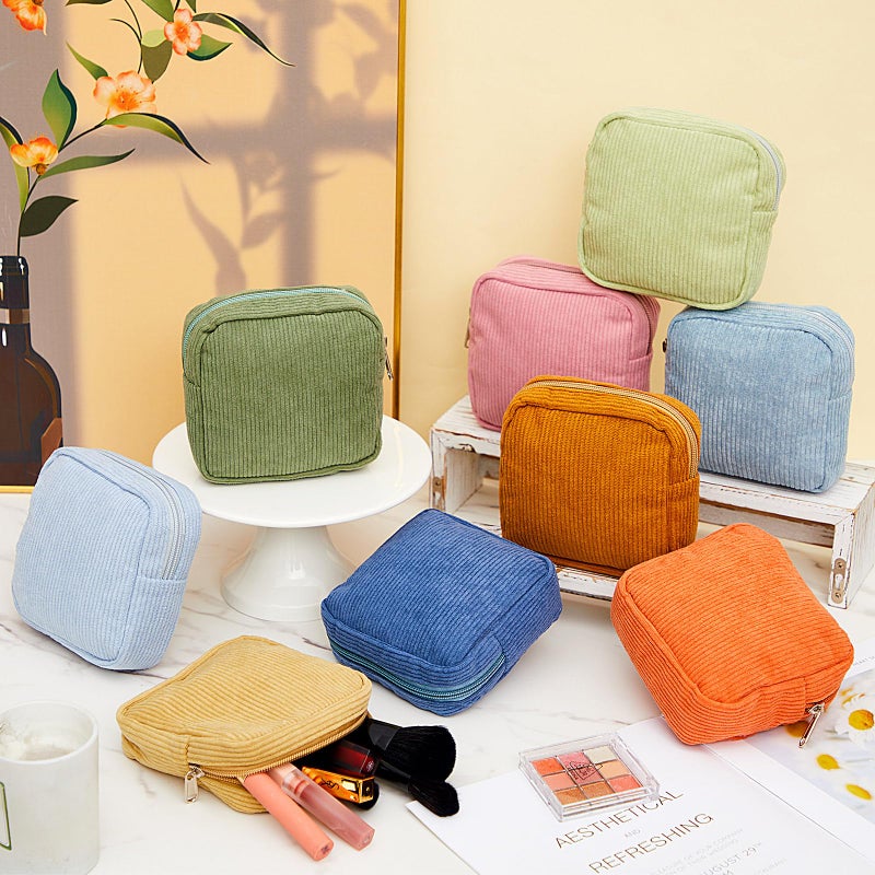 Dansydaisy 9 Pcs Sanitary Storage Pouch Mini Corduroy Makeup Bag Valentine's Day Period Pouch Gift Tampon Bag for Women Teacher Purse Small Portable Wallet with Zipper for Travelling(Vintage Color) - Image 2