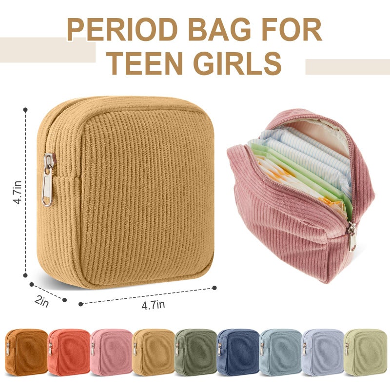 Dansydaisy 9 Pcs Sanitary Storage Pouch Mini Corduroy Makeup Bag Valentine's Day Period Pouch Gift Tampon Bag for Women Teacher Purse Small Portable Wallet with Zipper for Travelling(Vintage Color) - Image 3