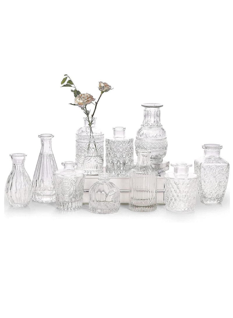 يوستيد مجموعة مزهريات زجاجية مكونة من 10 - مزهريات صغيرة للزهور، مزهريات برعم شفافة بكميات كبيرة، مزهريات زجاجية لطيفة للقطع المركزية، مزهرية كلاسيكية صغيرة لتزيين الزفاف الريفي، ديكور زهور طاولة المنزل (أ) - Image 1