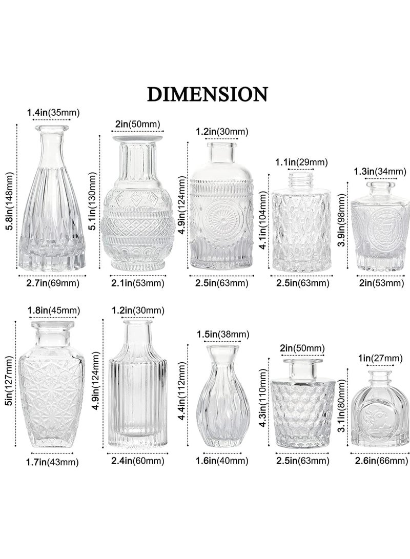 يوستيد مجموعة مزهريات زجاجية مكونة من 10 - مزهريات صغيرة للزهور، مزهريات برعم شفافة بكميات كبيرة، مزهريات زجاجية لطيفة للقطع المركزية، مزهرية كلاسيكية صغيرة لتزيين الزفاف الريفي، ديكور زهور طاولة المنزل (أ) - Image 3