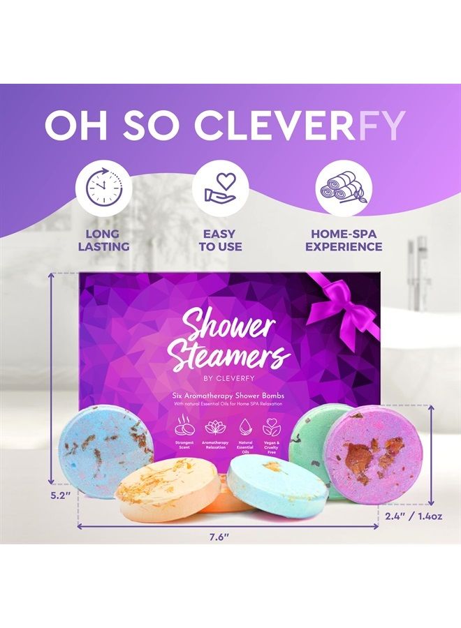CLEVERFY أقراص بخار الاستحمام من Cleverfy - مجموعة متنوعة من 6 قنابل استحمام مع زيوت أساسية. هدايا تقدير المعلمين وهدايا عيد الأم للأمهات. مجموعة بنفسجية - Image 3