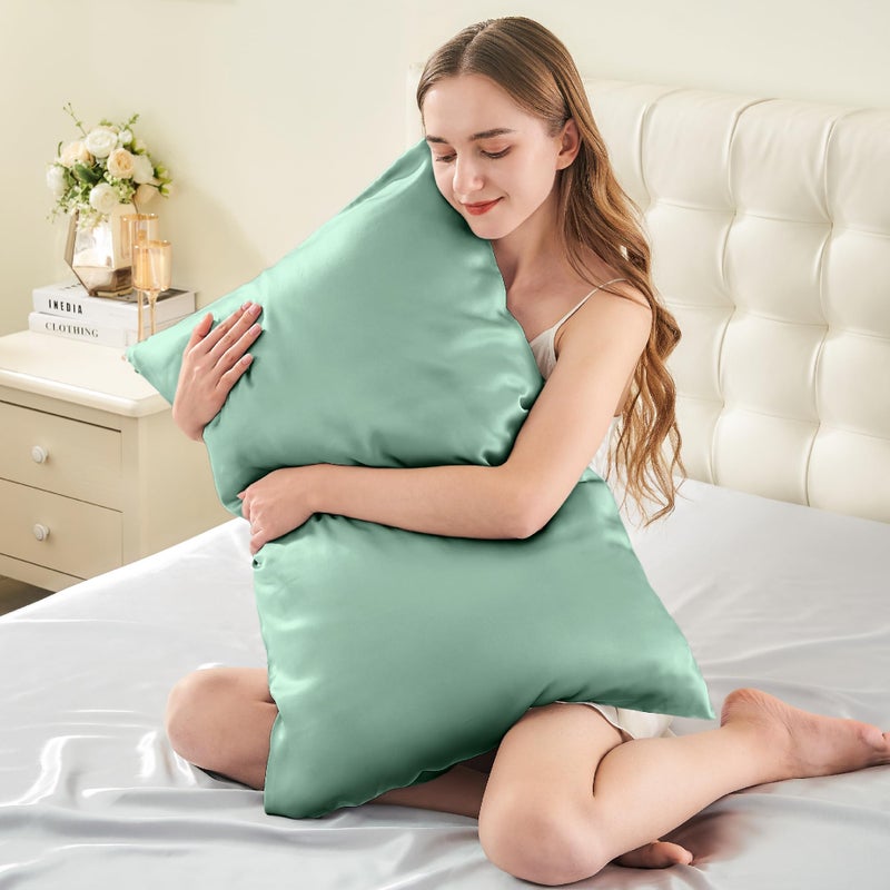 INFIIXSO Mulberry Silk Pillowcase for Hair and Skin  Silk Pillow Cases Standard Size Set of 2 with Hidden Zipper 20x26 Inches  Smooth and Soft Cooling Pillow Cases for Hot Sleepers(Mint Green 2 Pack) - Image 3