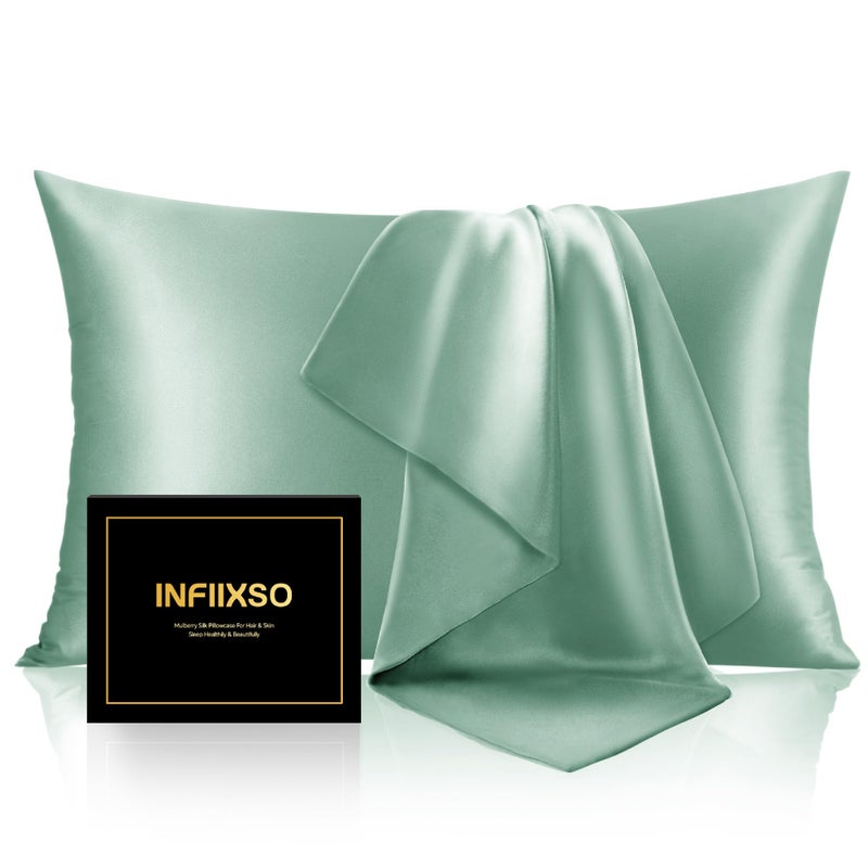 INFIIXSO Mulberry Silk Pillowcase for Hair and Skin  Silk Pillow Cases Standard Size Set of 2 with Hidden Zipper 20x26 Inches  Smooth and Soft Cooling Pillow Cases for Hot Sleepers(Mint Green 2 Pack) - Image 1