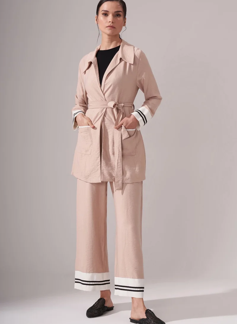 MIZALLE Striped Hem Wide Leg Pants