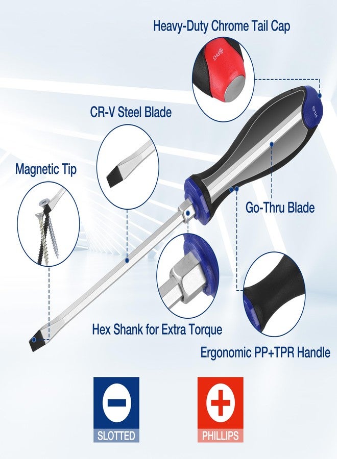 ووركبرو مجموعة مفكات براغي مغناطيسية من WORKPRO، مكونة من 12 قطعة، مع رف تثبيت على الحائط، تتضمن مفكات براغي مشقوقة وفيليبس، ومفك براغي مغناطيسي مع أدوات إزالة المغناطيسية - Image 3