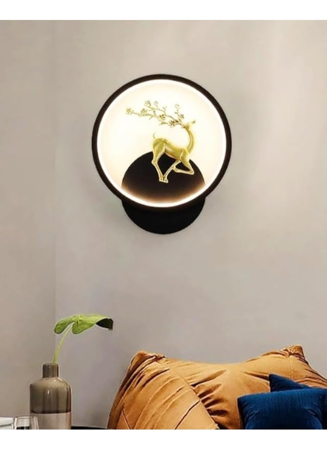 Mazaya MAZAYA Antique 3 in 1 Colored Wall Lamp with Switch for Home Décor| Night Lamp for Living Room, Drawing Room|(Black Round Deer) Color(Warm White+ Natural White+ Cold White)  - Image 2
