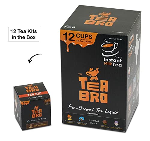 TEA BRO شاي برو، شاي حليب فوري (صندوق متنوع - جميع النكهات) - عبوة من 2 | شاي سائل مُعد مسبقًا (مركز) | فقط أضف الماء الساخن | لكل عبوة - 12 مجموعة شاي مع (شاي سائل + حليب سائل + سكر) - صندوق متنوع - Image 3