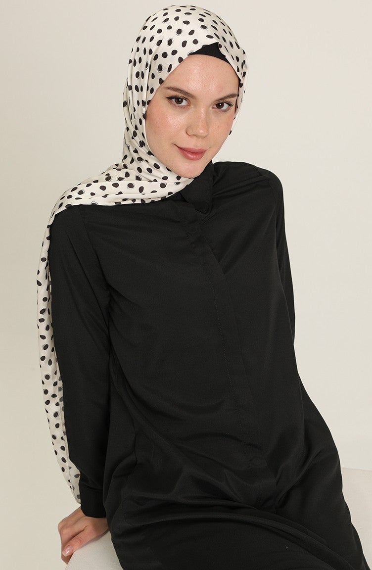 Sefa Merve Pocket Hidden Placket Viscose Tunic 6435-07 Black  - Image 4