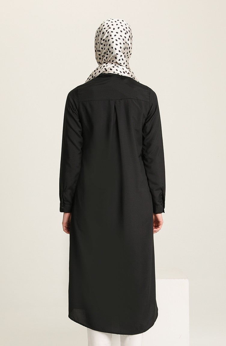 Sefa Merve Pocket Hidden Placket Viscose Tunic 6435-07 Black  - Image 3