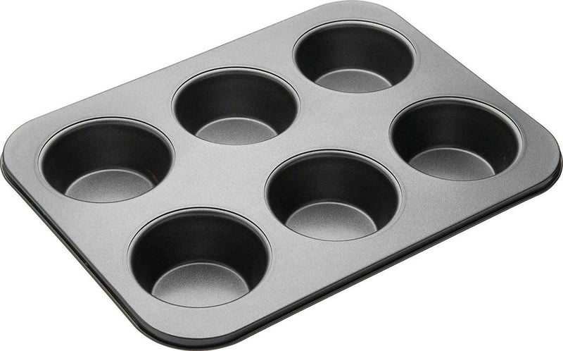 MEBISO 6Slot Cupcake Tray Carbon Steel Baking Mold for Microwave and Oven Reusable Muffin Bread Cake Pan Black Bakeware for Desserts Pastries and Cookies - Image 1