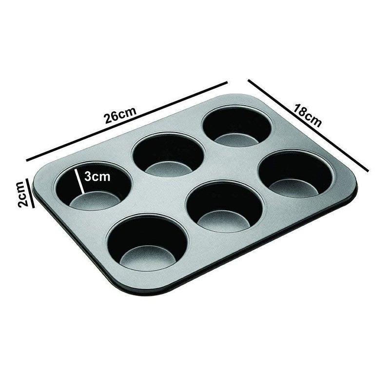MEBISO 6Slot Cupcake Tray Carbon Steel Baking Mold for Microwave and Oven Reusable Muffin Bread Cake Pan Black Bakeware for Desserts Pastries and Cookies - Image 2