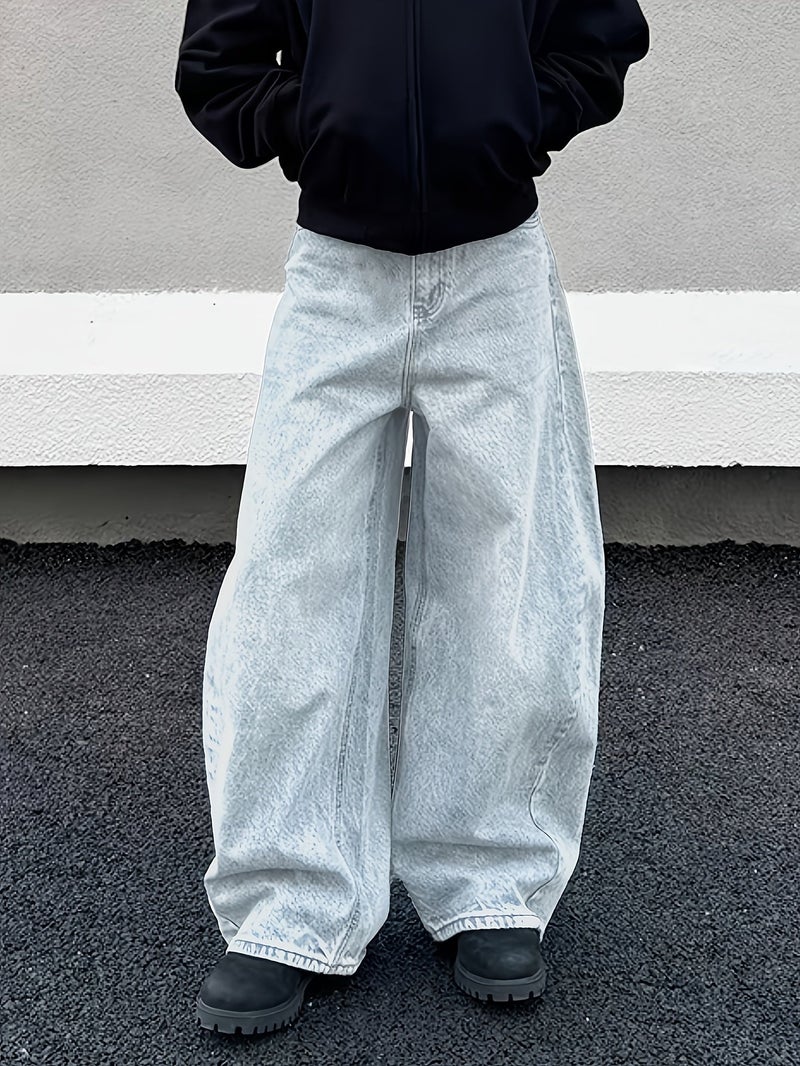 Men'S Work Pants Solid Color Washed Long Trousers Men'S Trendy Straight Casual Loose Wide Leg Pants - Image 2
