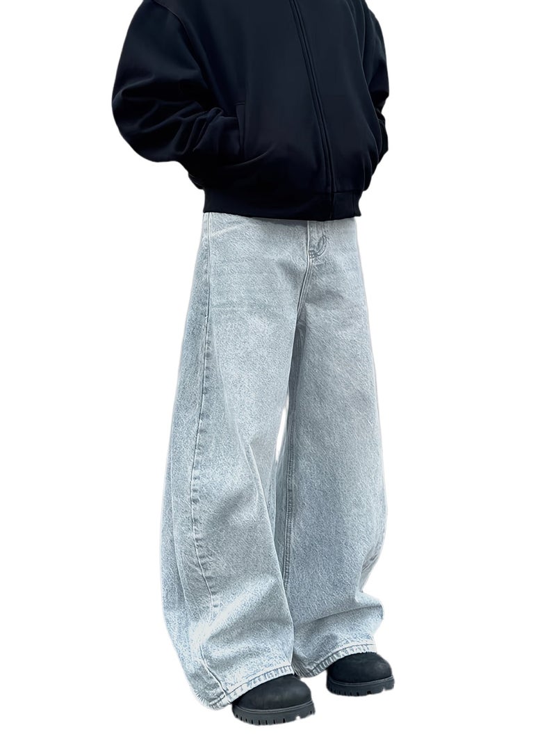 Men'S Work Pants Solid Color Washed Long Trousers Men'S Trendy Straight Casual Loose Wide Leg Pants - Image 1