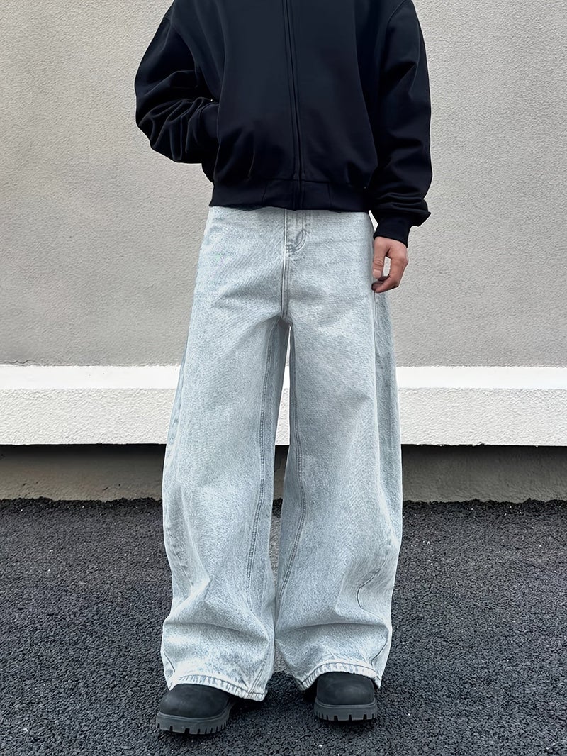 Men'S Work Pants Solid Color Washed Long Trousers Men'S Trendy Straight Casual Loose Wide Leg Pants - Image 4