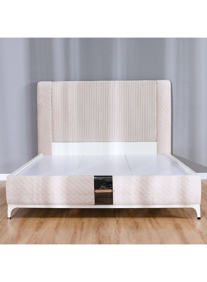 DANUBE HOME سرير سوبر كينغ ألوها 200X200 بتصميم حديث متين إطار سرير مزدوج خشبي أثاث هادئ ومريح (الماتريس غير مشمول) L222xW217xH150cm - أبيض - Image 4