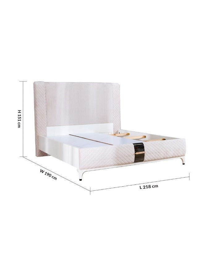 DANUBE HOME سرير سوبر كينغ ألوها 200X200 بتصميم حديث متين إطار سرير مزدوج خشبي أثاث هادئ ومريح (الماتريس غير مشمول) L222xW217xH150cm - أبيض - Image 1