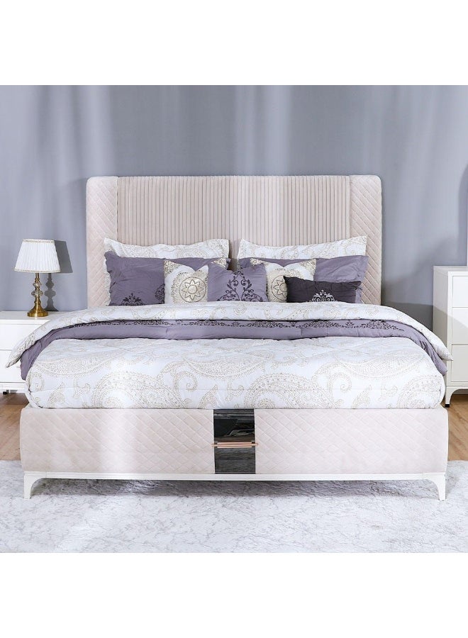 DANUBE HOME سرير سوبر كينغ ألوها 200X200 بتصميم حديث متين إطار سرير مزدوج خشبي أثاث هادئ ومريح (الماتريس غير مشمول) L222xW217xH150cm - أبيض - Image 5