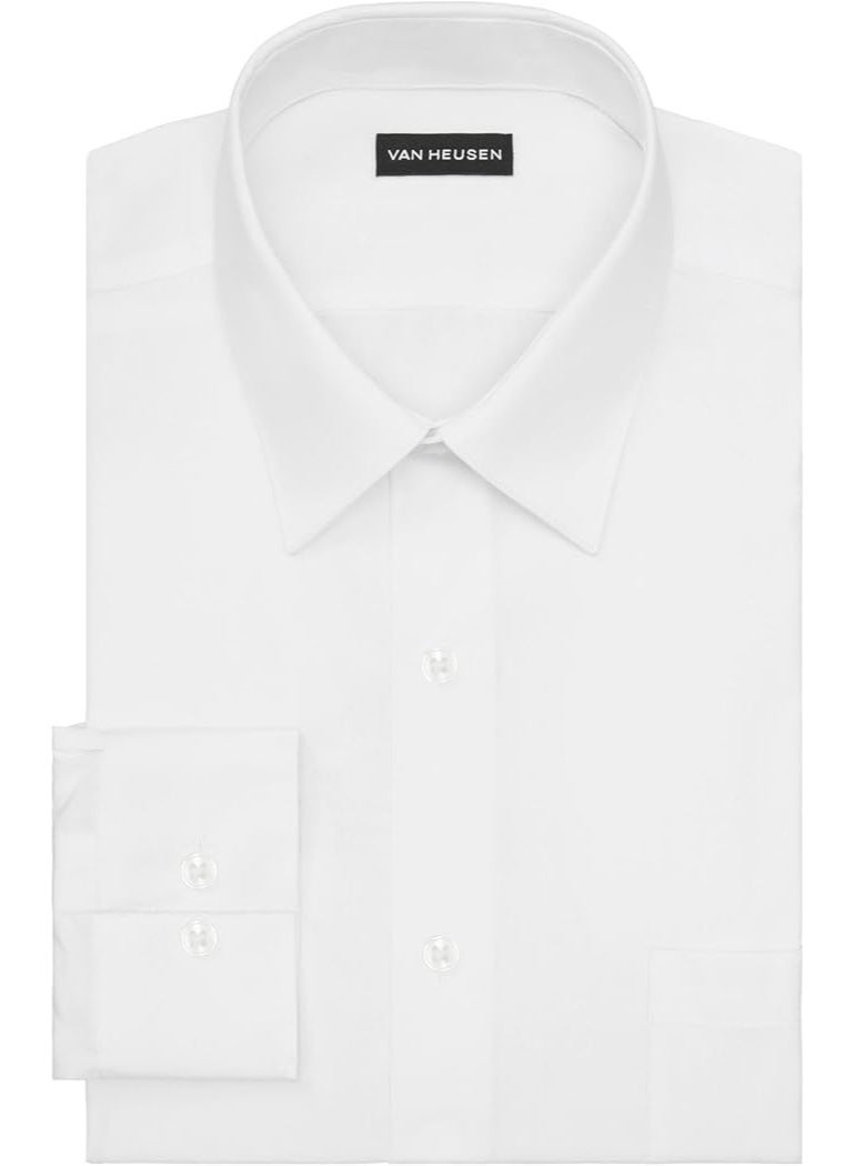Van Heusen قميص رسمي للرجال من فان هيوزن بتصميم ضيق، قطن بوبلين سادة، أبيض، 17.5" عنق 34"-35" كم - Image 2