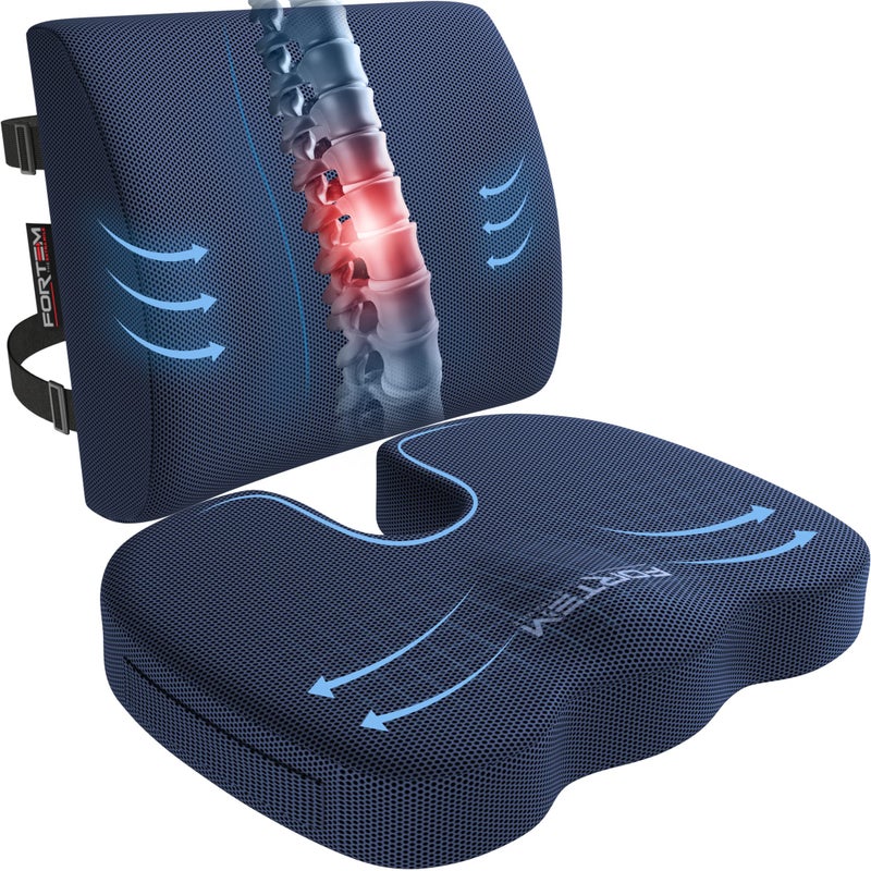 FORTEM Seat Cushion Office Chair Cushion Lumbar Support Pillow for Office Chair Memory Foam Car Seat Cushions Sciatica Coccyx Tailbone Pain Relief Cushions for Back Support Washable Non Slip - Image 2