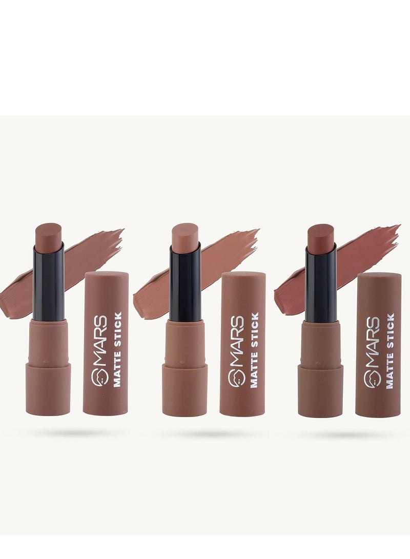 Mars MARS Matte Box Set of 3 Lipsticks for Women | Long-Lasting | Smooth Finish | Moisturising | One Swipe Pigmentation (3x3.2 gm) (04-Brown) - Image 5