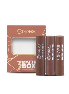 Mars MARS Matte Box Set of 3 Lipsticks for Women | Long-Lasting | Smooth Finish | Moisturising | One Swipe Pigmentation (3x3.2 gm) (04-Brown)  - Image 1