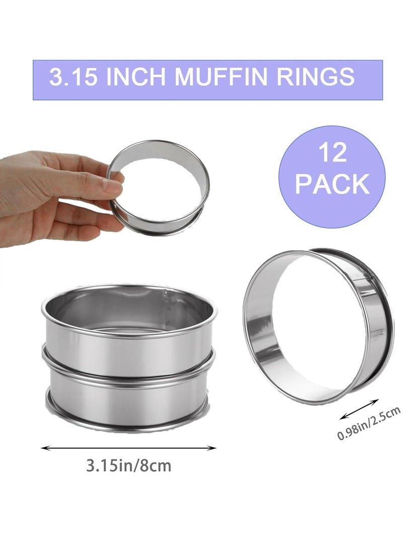 Oasisgalore - 12 PCS Stainless Steel Round English Muffin Rings, 3.15 Inch Muffin  Tart Rings, for Kitchen Cooking Baking - Image 1