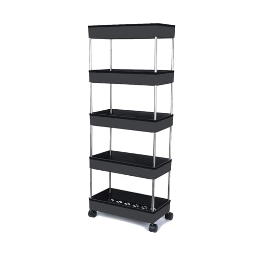 Leaffybezz Made for Amazon Plastic Space Saving Storage Organizer Rack Shelf with Wheels for Kitchen, Office, Bathroom and Bedroom (5 Layer, Black) - Image 2