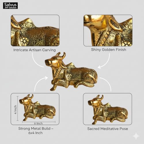 Salvus APP SOLUTIONS Handmade Metal Nandi Statue for Shivling for Daily Worship & Blessing (Gold 6x4 INCH) - Image 4