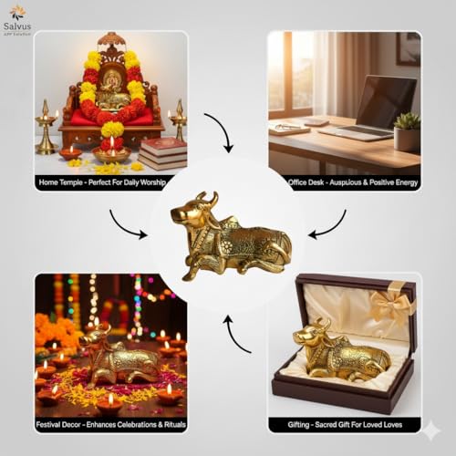 Salvus APP SOLUTIONS Handmade Metal Nandi Statue for Shivling for Daily Worship & Blessing (Gold 6x4 INCH) - Image 5