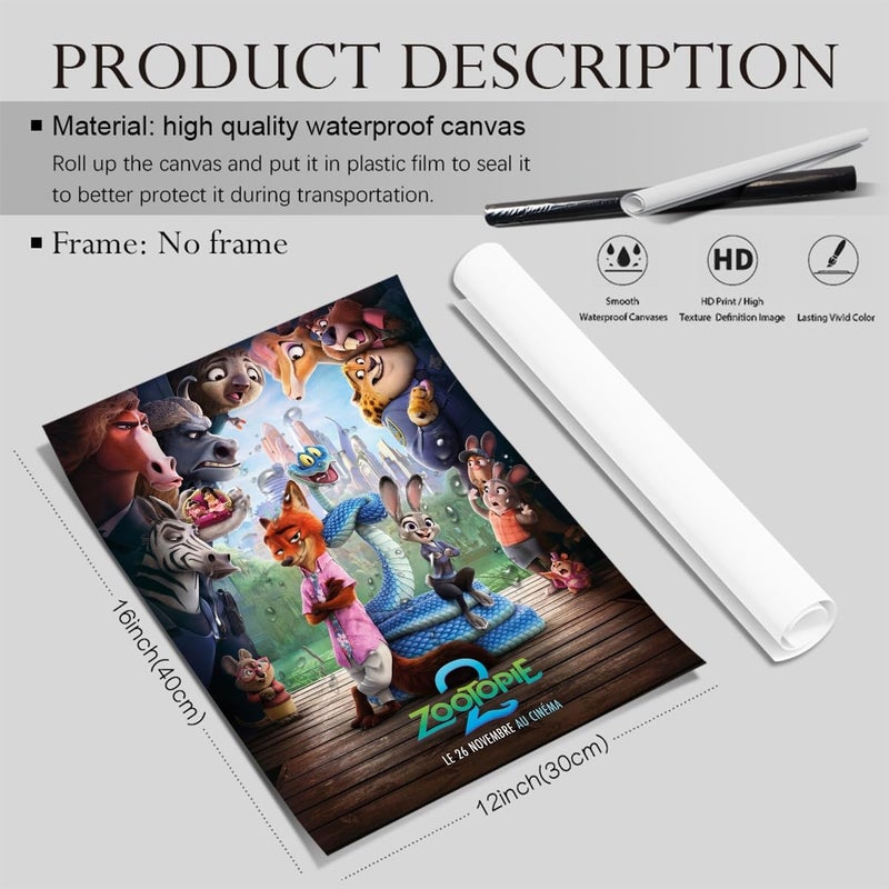 BILVAZOG Animal Zootopia 2 Poster For Fans Kids Room Bedroom Wall Decor -Movie Zootopia Posters Canvas Prints Picture For Teen Boy Girls Gifts - Image 2