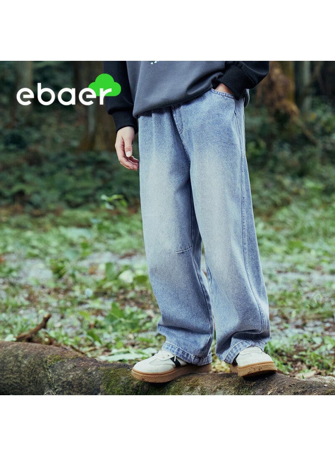 Ebaer Kids Fashion Denim Jeans Spring New Boys Casual Straight Pants Soft Denim Blue 120 - Image 1