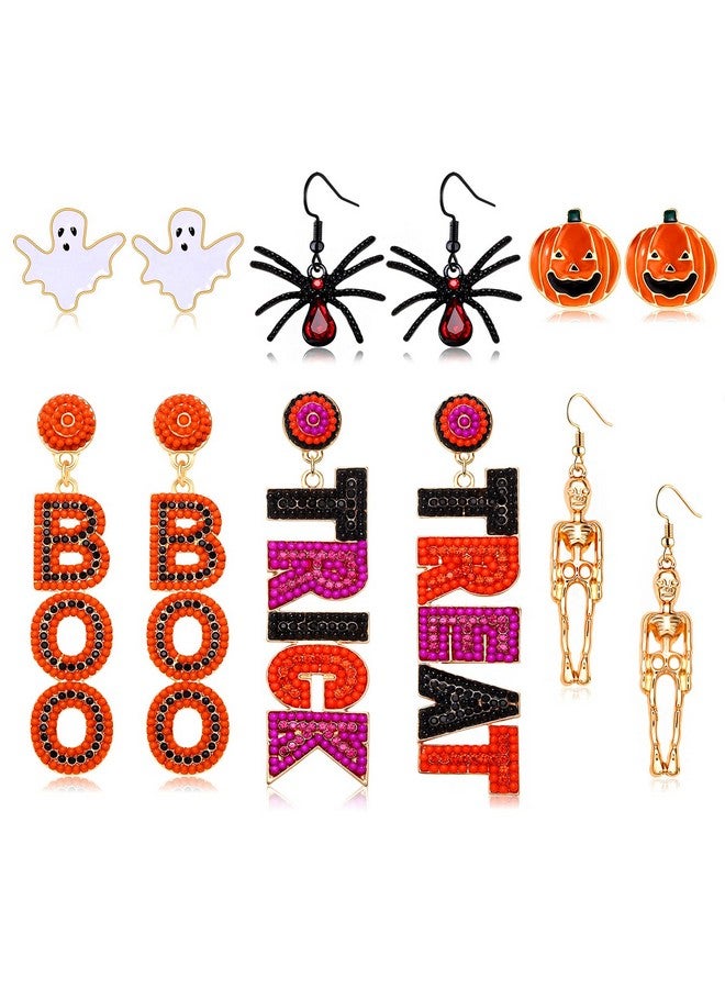 فالين طقم أقراط الهالوين، أقراط خرز على شكل قرع شبح حلوى الذرة للنساء أقراط متدلية مصنوعة يدويًا على شكل متدلي مخيف أقراط حفلات تنكرية هدايا الهالوين (الطراز G) - Image 1