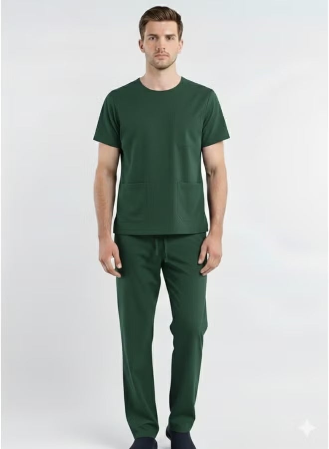 Modern men's medical scrub set – green color – superior performance and the comfort you deserve throughout your shift.