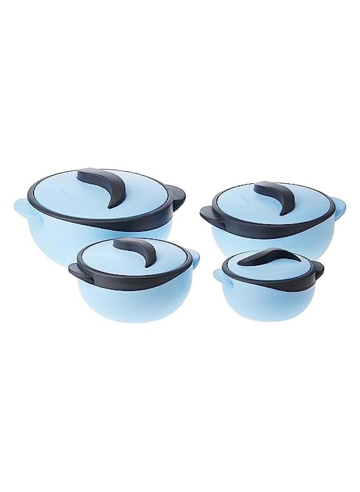 erorex 4-Piece Casserole Set Super PU Insulation Hot Pot with Stainless Steel Inner Casing Dishwasher Safe Serving Dishes with Lids Food Storage Container & Warmers,BLUE  - Image 1