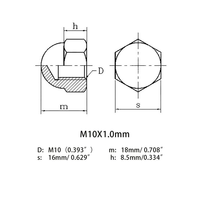 DGZ M10X1.0mm 304 Stainless Steel Fine Thread Hex Acorn Cap Nuts Decorative Nut Caps 5pcs - Image 3