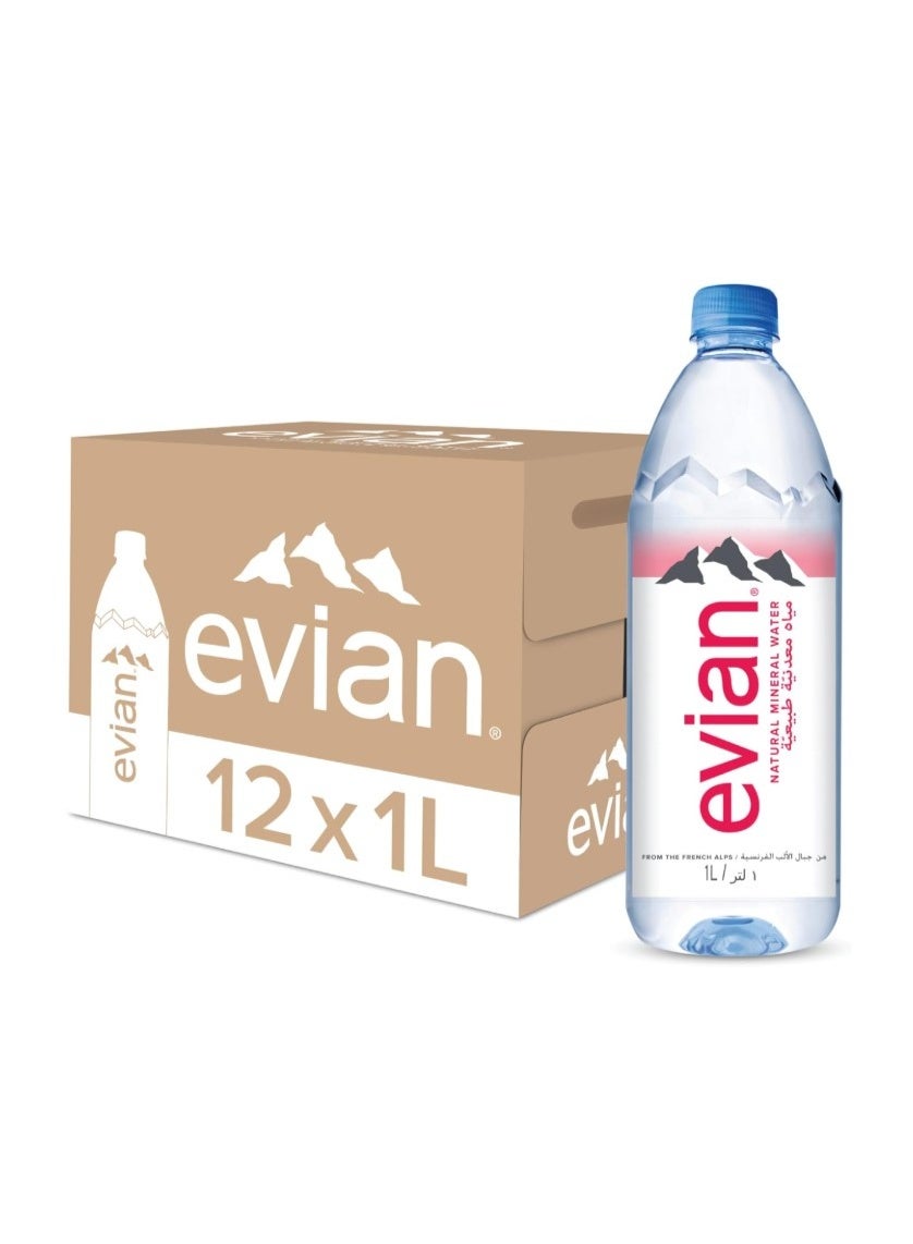 Evian Mineral Water, Naturally Filtered Drinking 1L Bottled Water Crafted by Nature, Case of 12 x Bottles