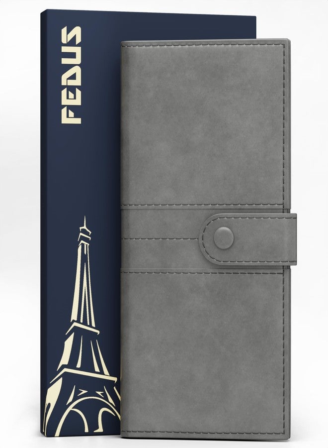 FEDUS Leather Premium Long Currency Holder,Passport Holder for Unisex, Wallet with Card Holder,Id Card,Ticket,Currency,Boarding Pass Slots RFID Protected Travel Accessories Organiser,Grey - Image 2