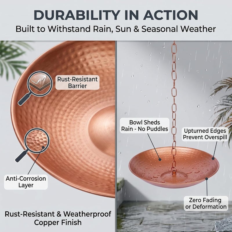 DUSVALLY Rain Chain Anchoring Basin 10.4 inch Water Feature Basin, Garden and Terrace Decoration Rain Chain Basin for Rainwater Collection Roof Drainage Ditch Downspouts, Gold - Image 3