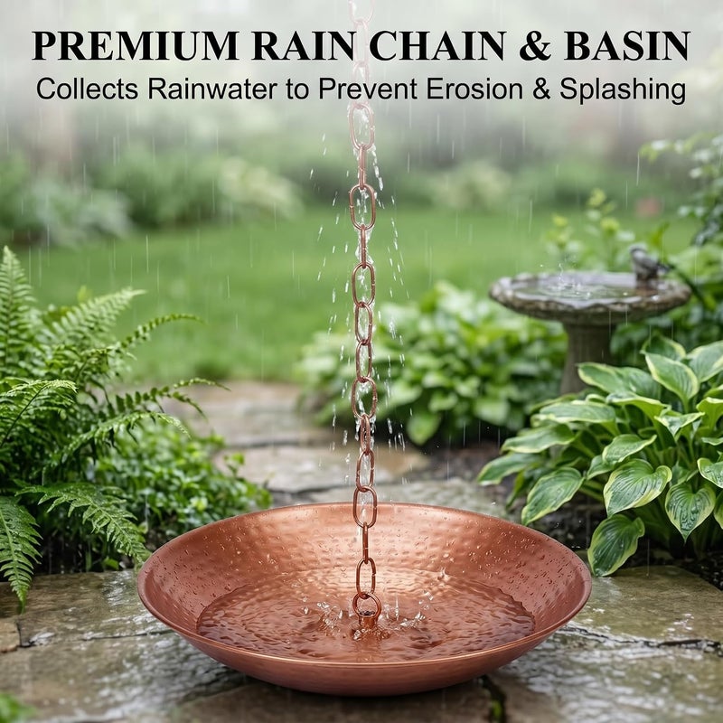 DUSVALLY Rain Chain Anchoring Basin 10.4 inch Water Feature Basin, Garden and Terrace Decoration Rain Chain Basin for Rainwater Collection Roof Drainage Ditch Downspouts, Gold - Image 2