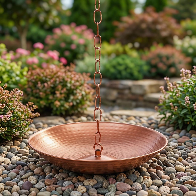 DUSVALLY Rain Chain Anchoring Basin 10.4 inch Water Feature Basin, Garden and Terrace Decoration Rain Chain Basin for Rainwater Collection Roof Drainage Ditch Downspouts, Gold - Image 1