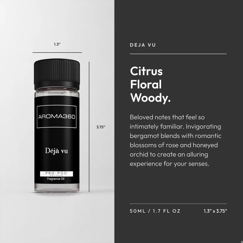 Aroma360  Déjà Vu Pro-Pod Oil Blend - Hotel Inspired for Luxury Essential Oil Diffusers - Aromatherapy Scent Diffuser Oil - Sandalwood, Orange Blossom, and White Mimosa - 50 mL, 1.7 fl oz  | Best Price UAE