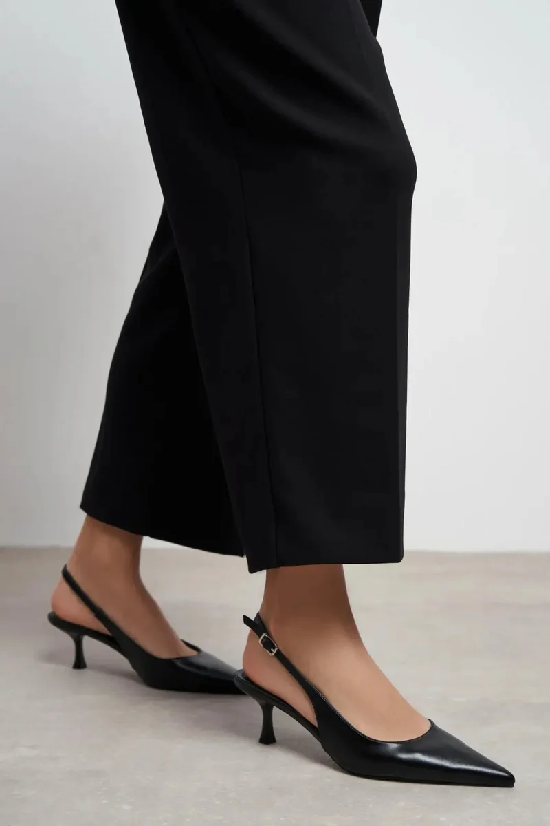 Nisantasi Shoes Megy Matte Pointed Toe Slingback — Black