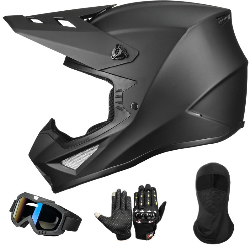 Auboa Adult Dirt Bike Helmets Motocross ATV Off Road UTV Four Wheeler MX Electric Dirtbike Helmet with Goggles Gloves Mask DOT Model MT766 (Matte Black L) - Image 1