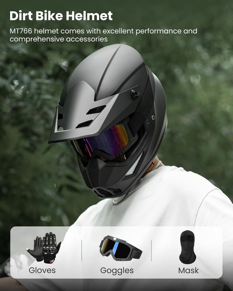 Auboa Adult Dirt Bike Helmets Motocross ATV Off Road UTV Four Wheeler MX Electric Dirtbike Helmet with Goggles Gloves Mask DOT Model MT766 (Matte Black L) - Image 2